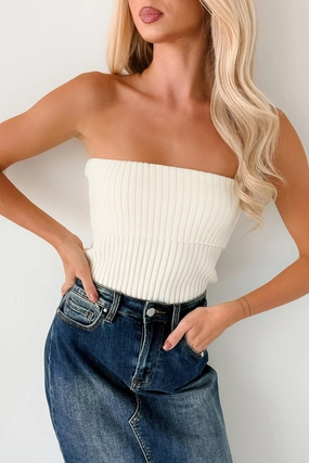 Cozy Corner Ribbed Strapless Fold Over Top (Cream) NonFade Dye