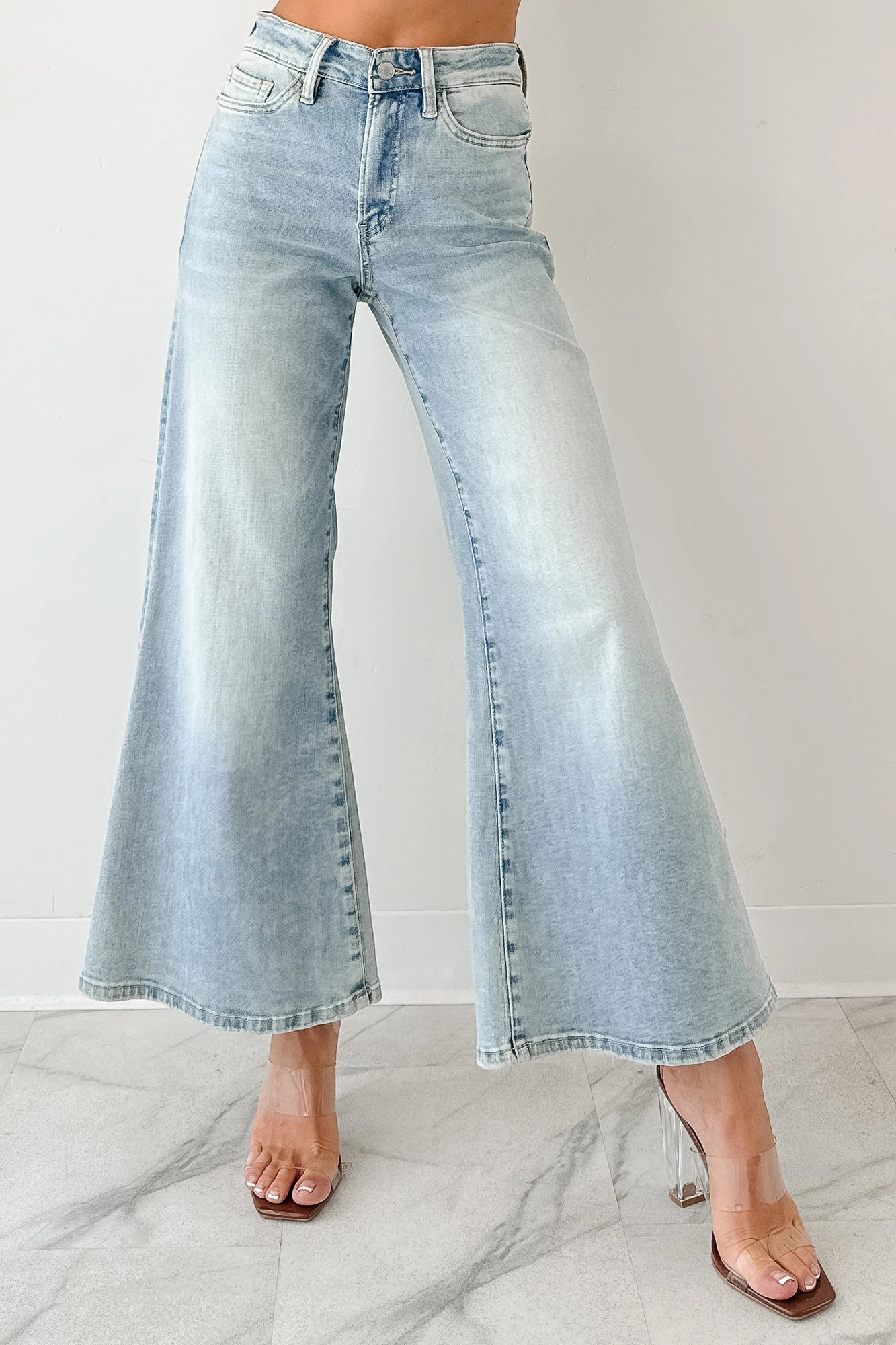 Oscar High Rise Wide Leg Mica Jeans (Light Aqua) Classic Cut