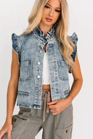 Thermal Regulating Fabric Our Last Dance Ruffle Denim Vest Top (Light Denim)