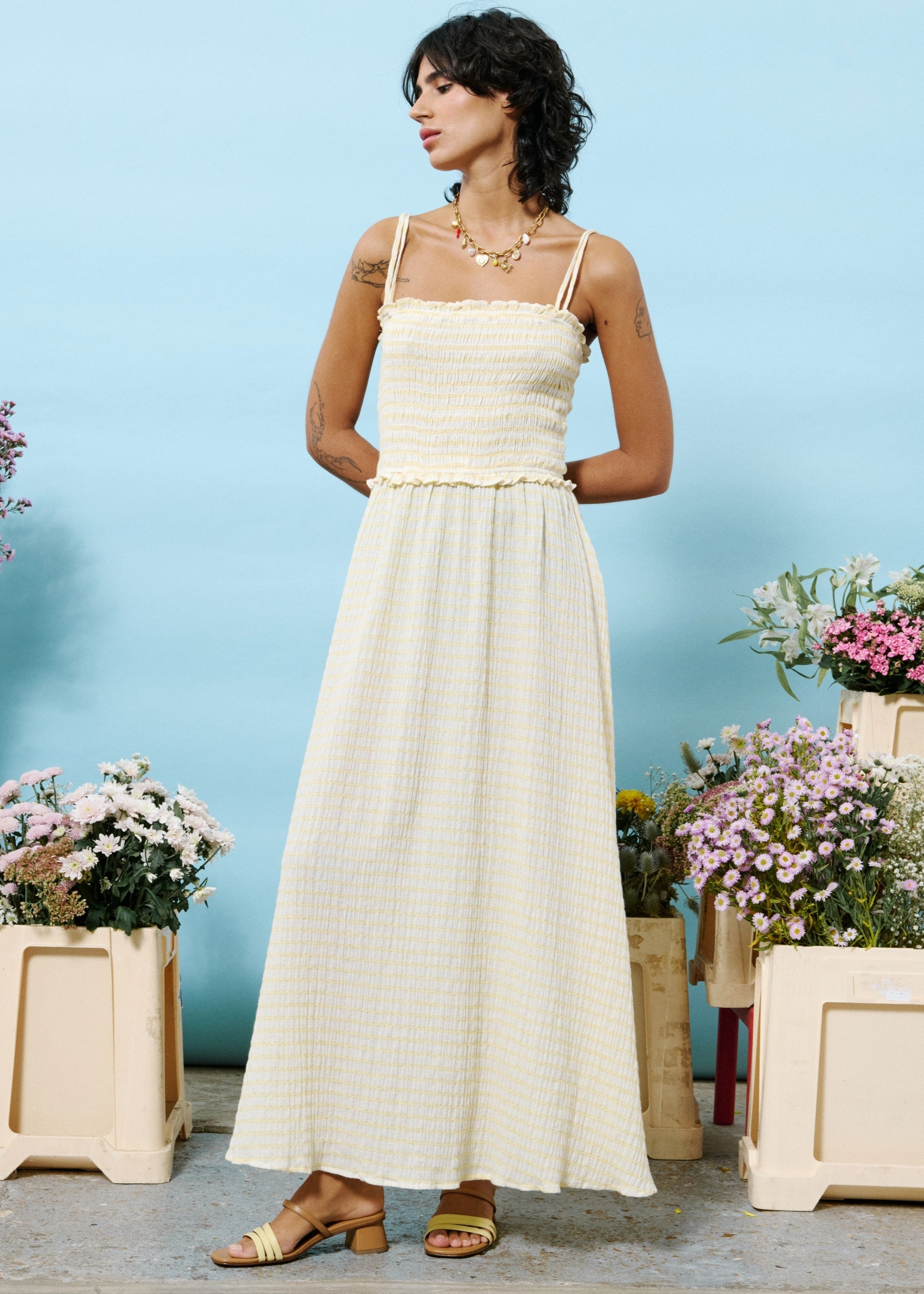 MARIANNE CHECKERED MAXI DRESS Anti-bacterial