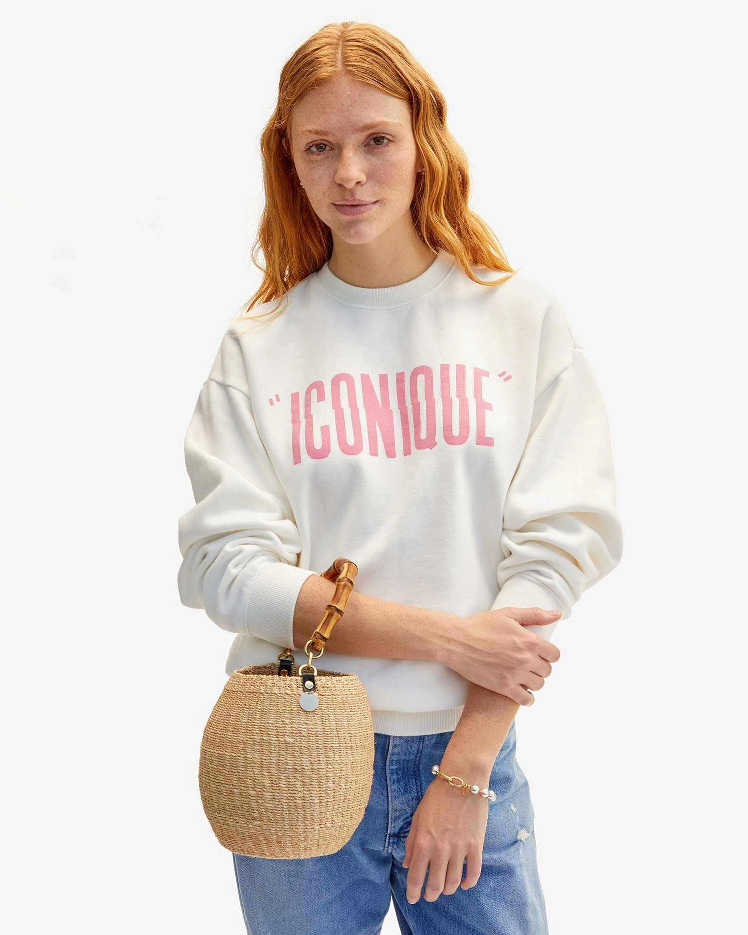 Oversized Sweatshirt Oyster White w/ Peony Iconique Flattering Drape