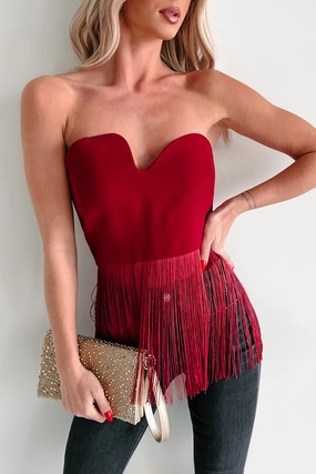 SoftLining Diva On Duty Asymmetric Fringe Top (Burgundy)