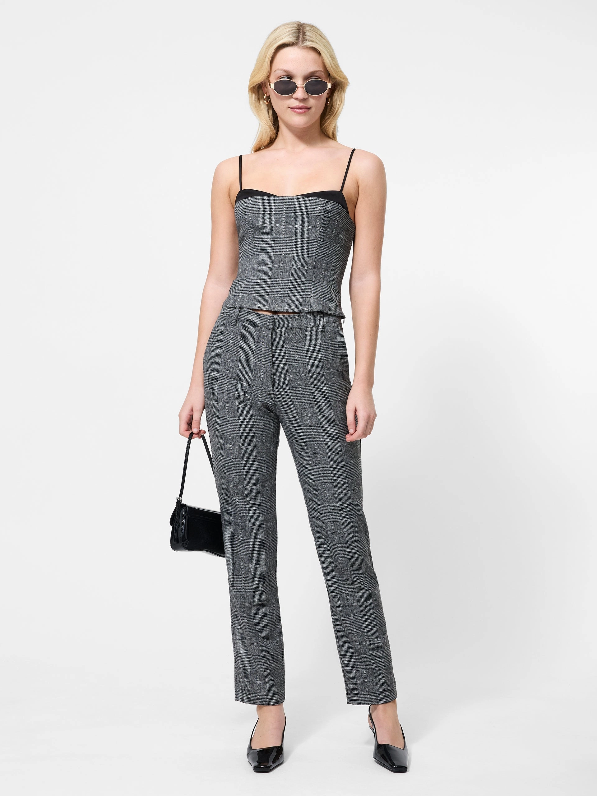 Wrinkle Free Texture OWEN PLAID SUITING CORSET TOP