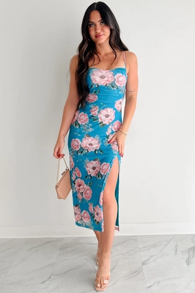 Own The Mood Sleeveless Floral Midi Dress (Teal) Contemporary Layer Chic and Stylish