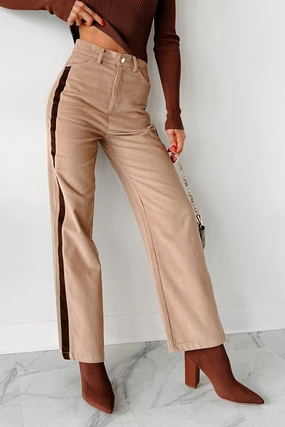 No Ride Up Design Move Easy Pablo Side Stripe Corduroy Pants (Taupe)