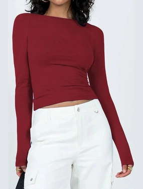 WOMEN LONG SLEEVE BACKLESS TIGHT T SHIRT LowProfileZipperSystem WrinkleFree Finish