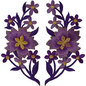 Pair of Flower Patches Iron Sew On Clothing Jeans Flowers Embroidery Patch Badge