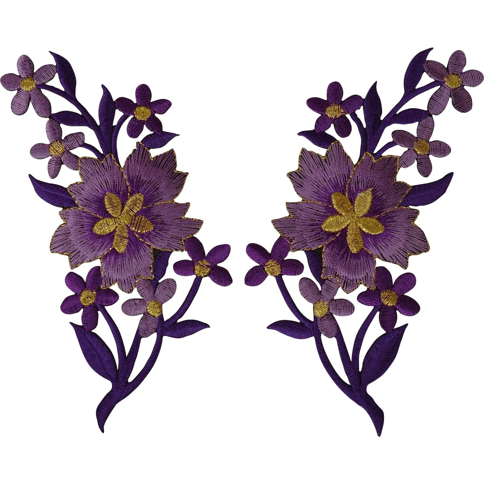 Pair of Flower Patches Iron Sew On Clothing Jeans Flowers Embroidery Patch Badge