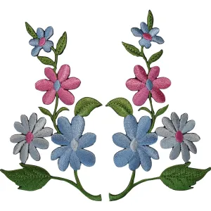 Pair of Flower Patches Iron Sew On Jeans Clothes Embroidery Crafts Patch Badges