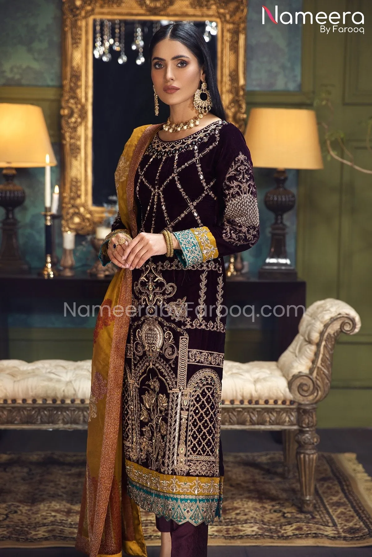 Pakistani Velvet Dress with Hand-Embellishments #PF249