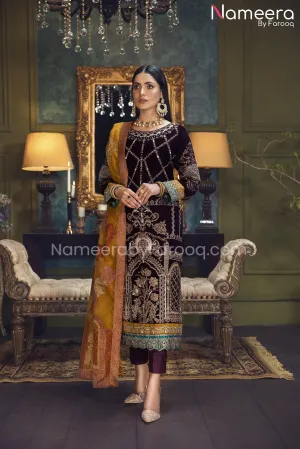 Pakistani Velvet Dress with Hand-Embellishments #PF249