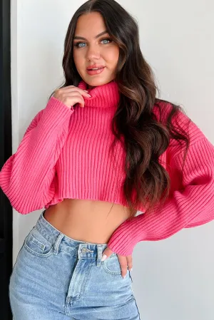 Pamela Turtleneck Crop Sweater (Super Pink) WrinkleResistant