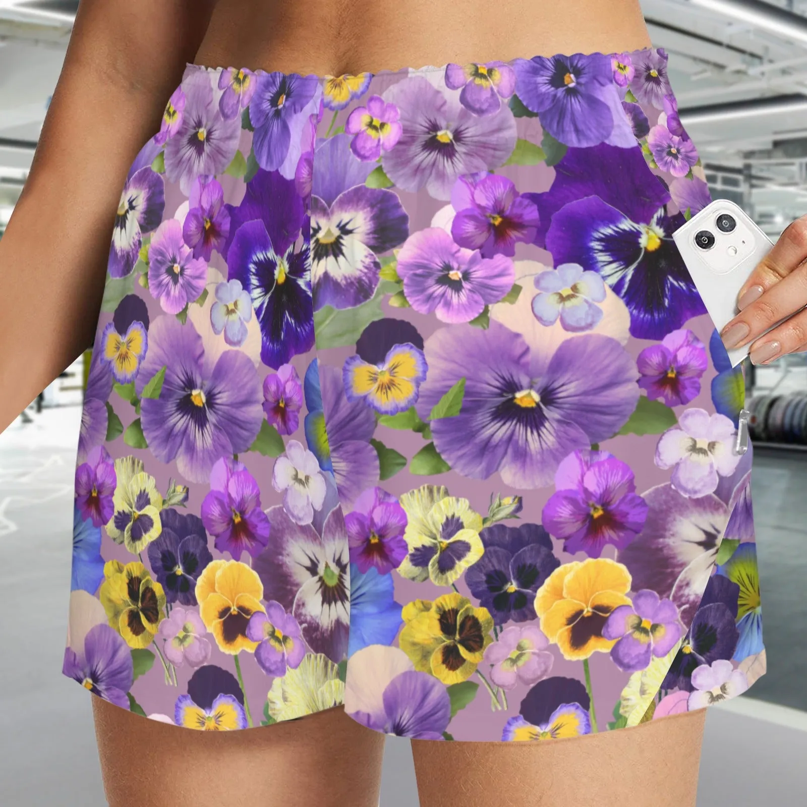 Pansies Retro Zip Pocket Shorts up to 5 XL (FWS)
