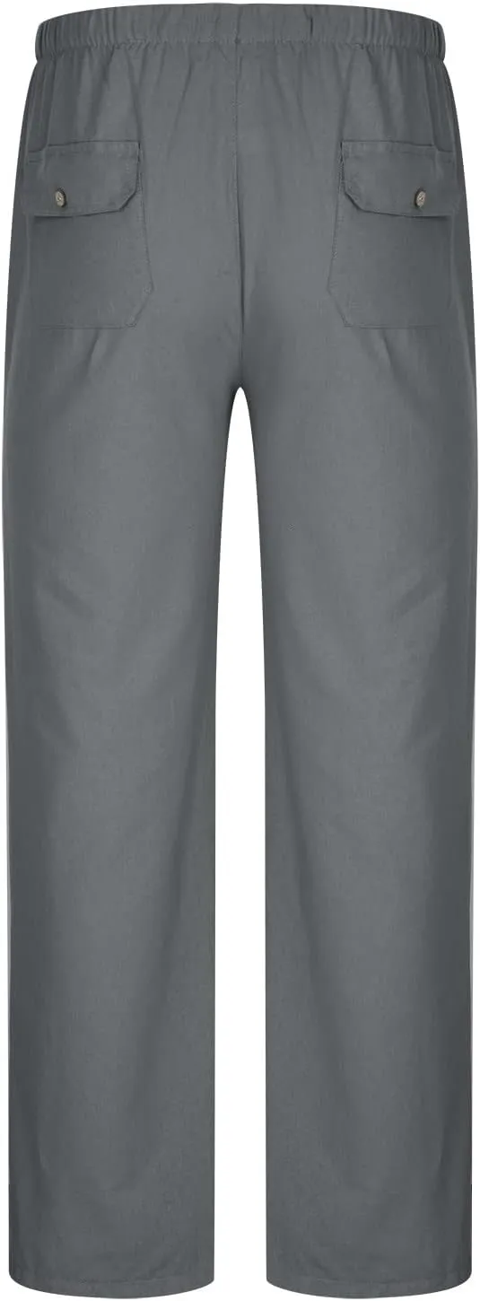 Pants for Men Cotton Linen Drawstring Elastic Waist Solid Straight Legs Causal Stylish Work Utility Loose Trouser