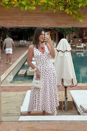 Paris Midi Dress Red Polka Dot Airy Drape