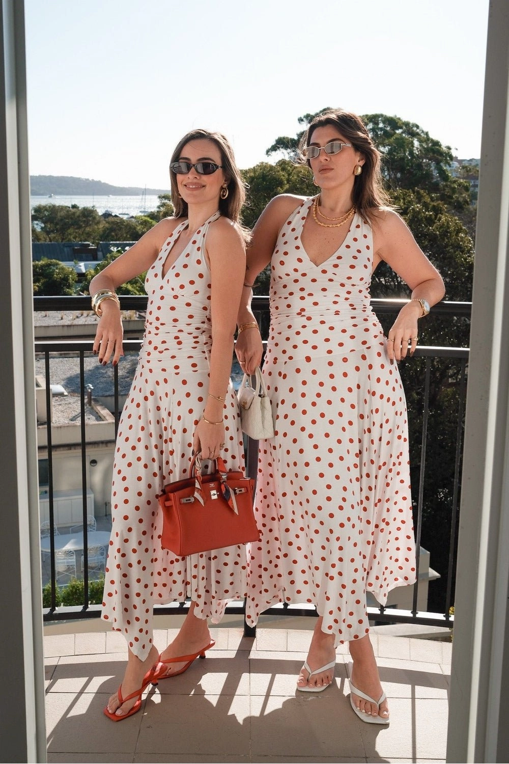 Chain-Detail Paris Midi Dress Red Polka Dot