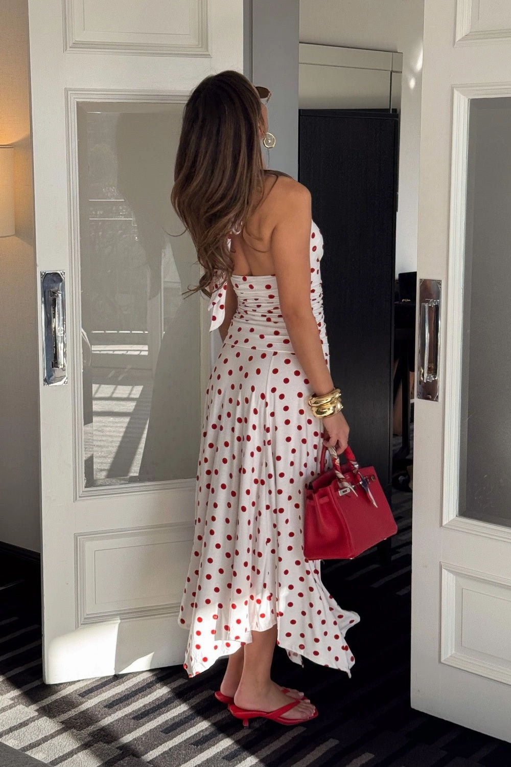 Natural Aesthetic Paris Midi Dress Red Polka Dot