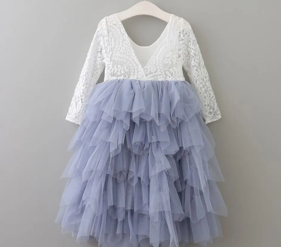 PARISIAN BLUE -  Veronica Soft White Eyelash Long Sleeve Lace with Ruffle Long Skirt