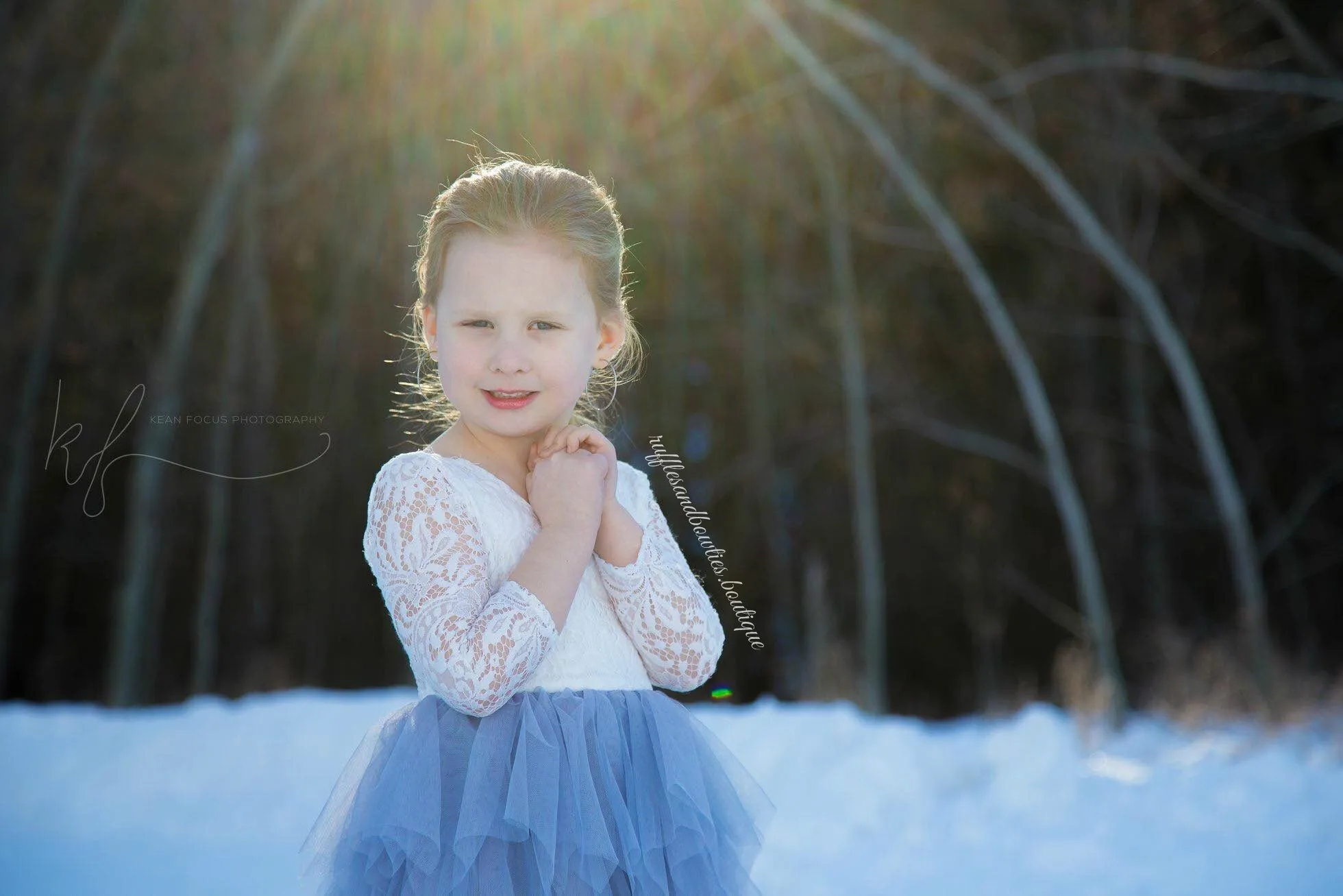 PARISIAN BLUE -  Veronica Soft White Eyelash Long Sleeve Lace with Ruffle Long Skirt