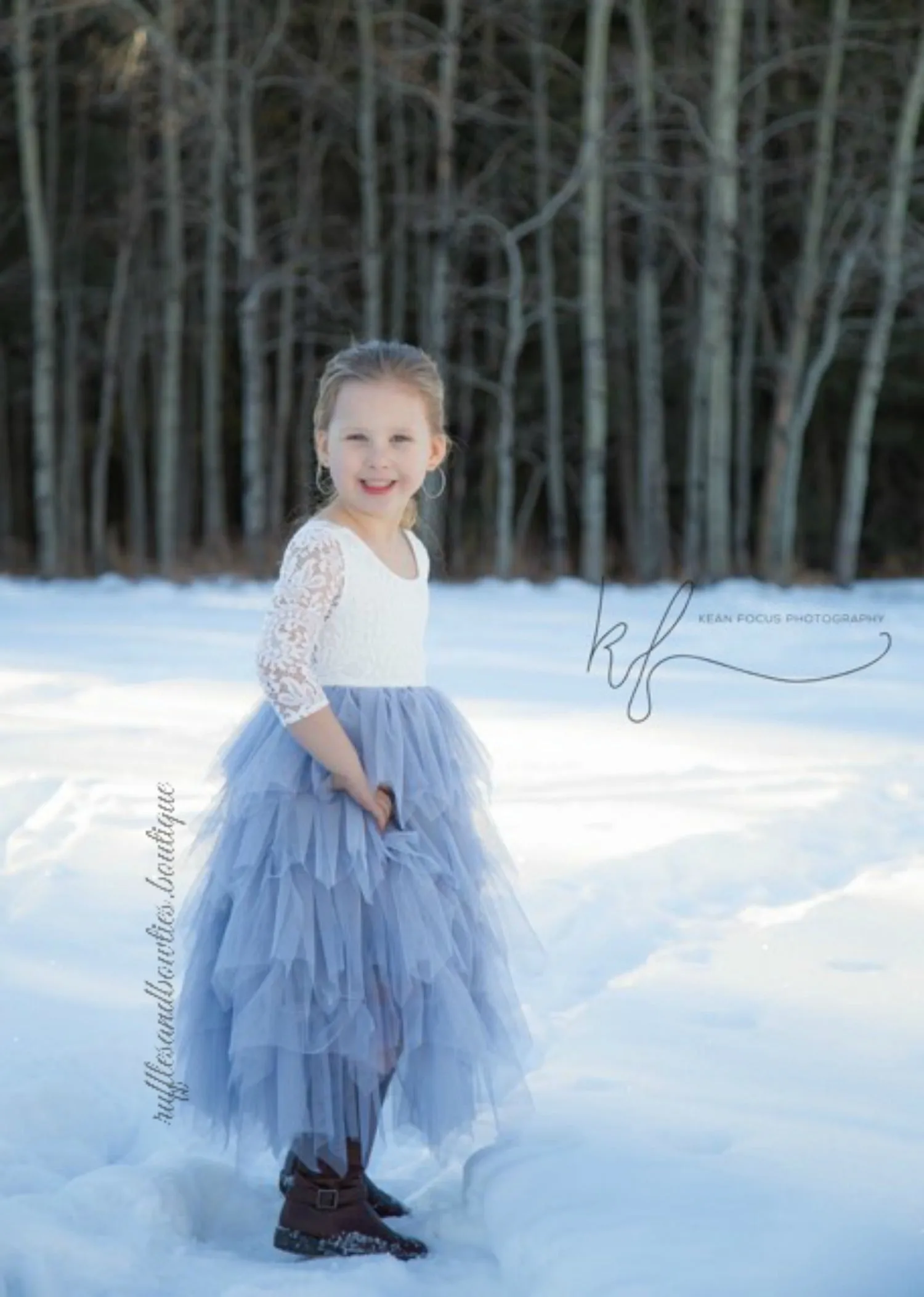 PARISIAN BLUE -  Veronica Soft White Eyelash Long Sleeve Lace with Ruffle Long Skirt