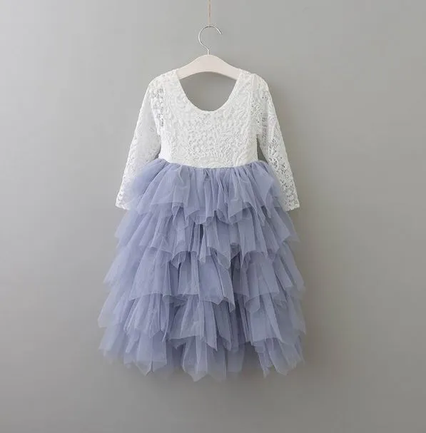 PARISIAN BLUE -  Veronica Soft White Eyelash Long Sleeve Lace with Ruffle Long Skirt