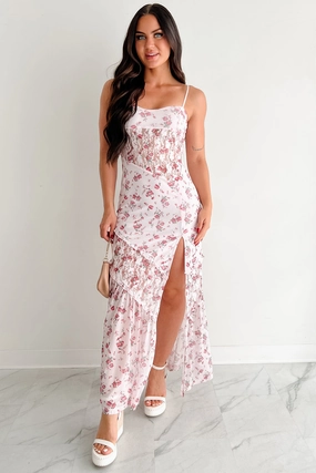 Timeless Piece Warm Pink Full-Time Flirt Floral Mesh Maxi Dress (Blush)