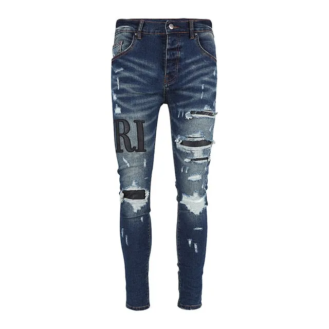 Patches Letter Denim Men Jeans