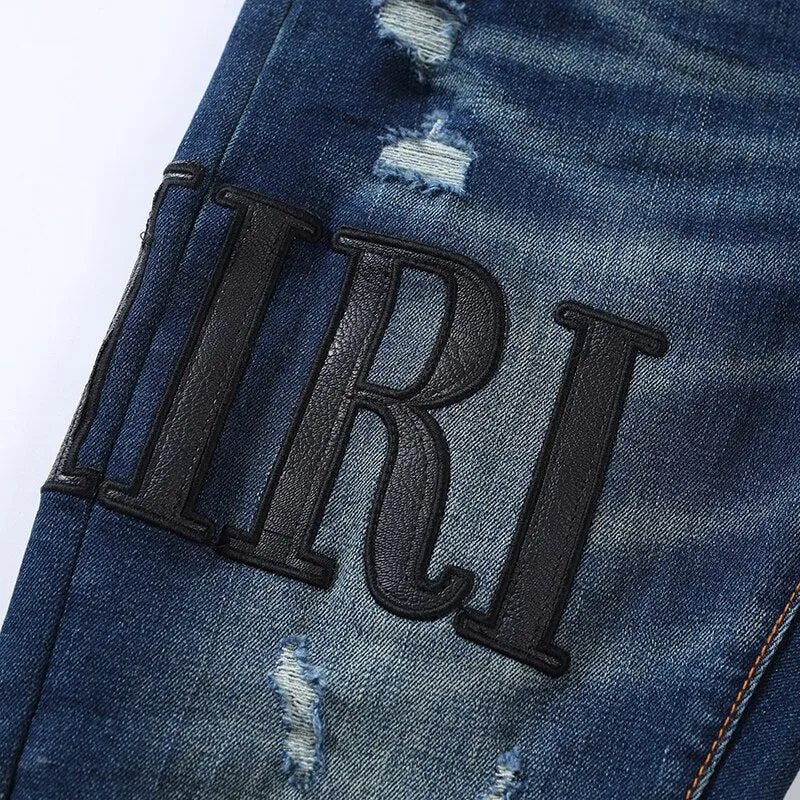 Patches Letter Denim Men Jeans