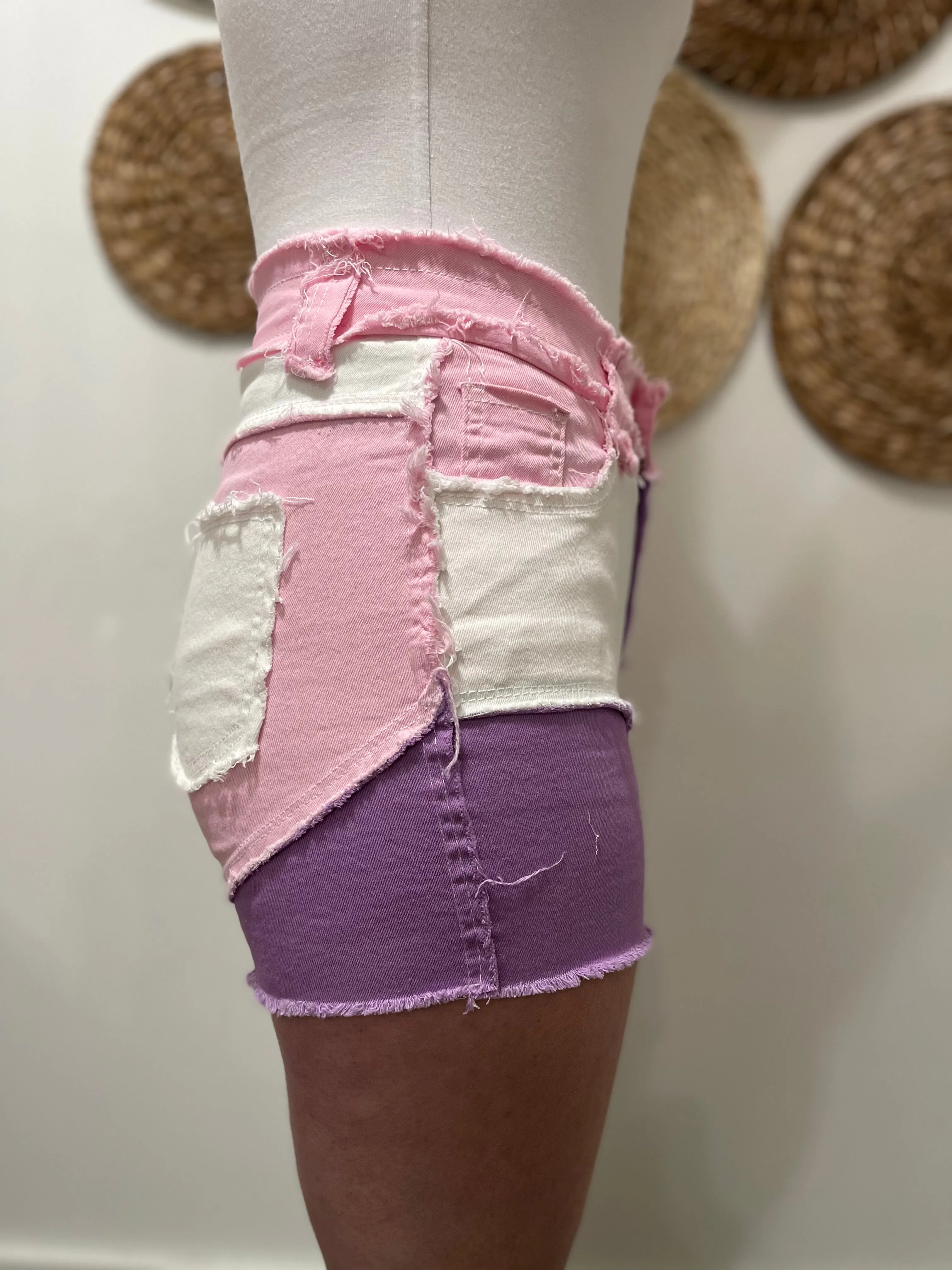 Patchwork Tassel High Waisted Denim Shorts