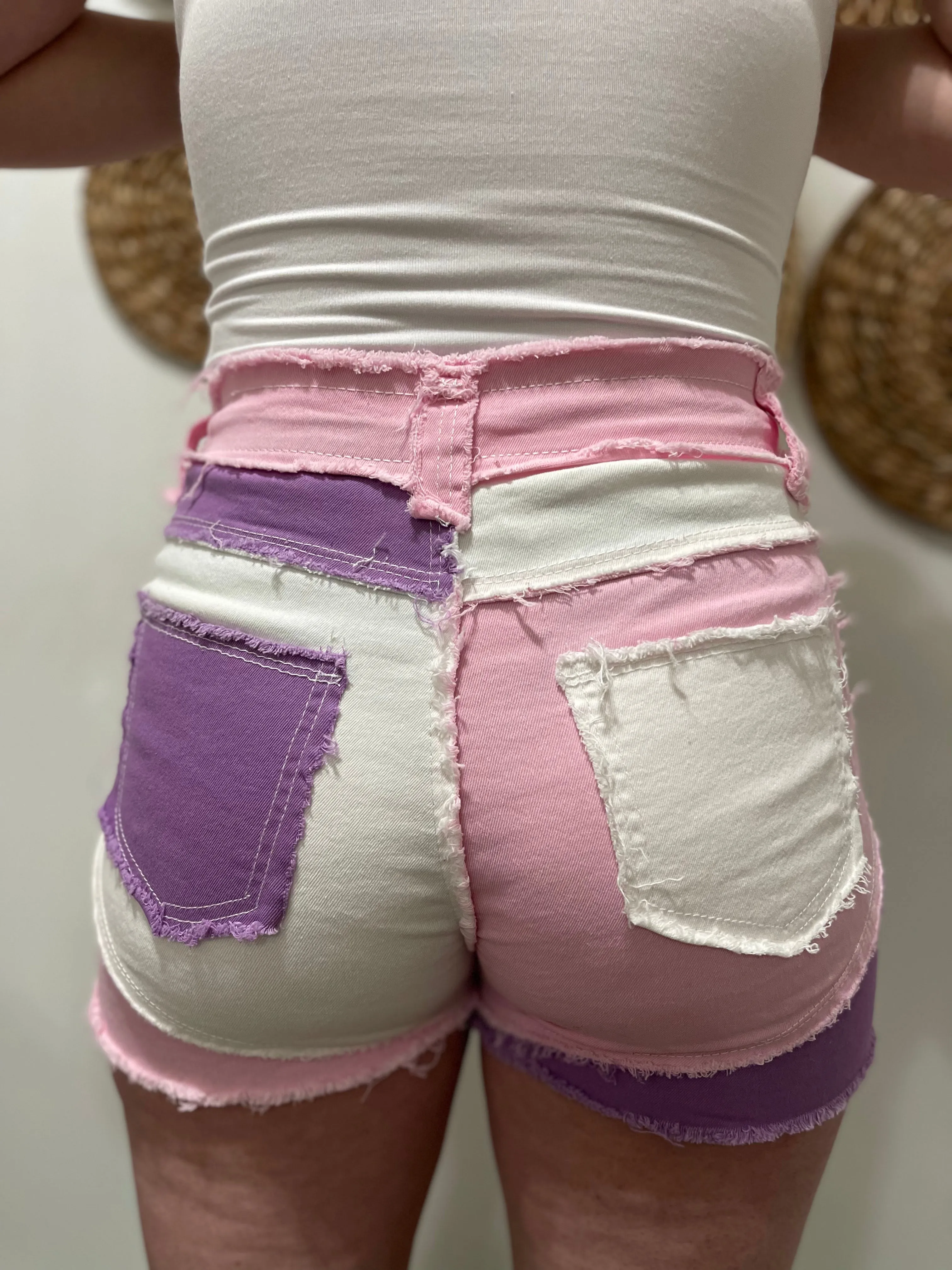 Patchwork Tassel High Waisted Denim Shorts