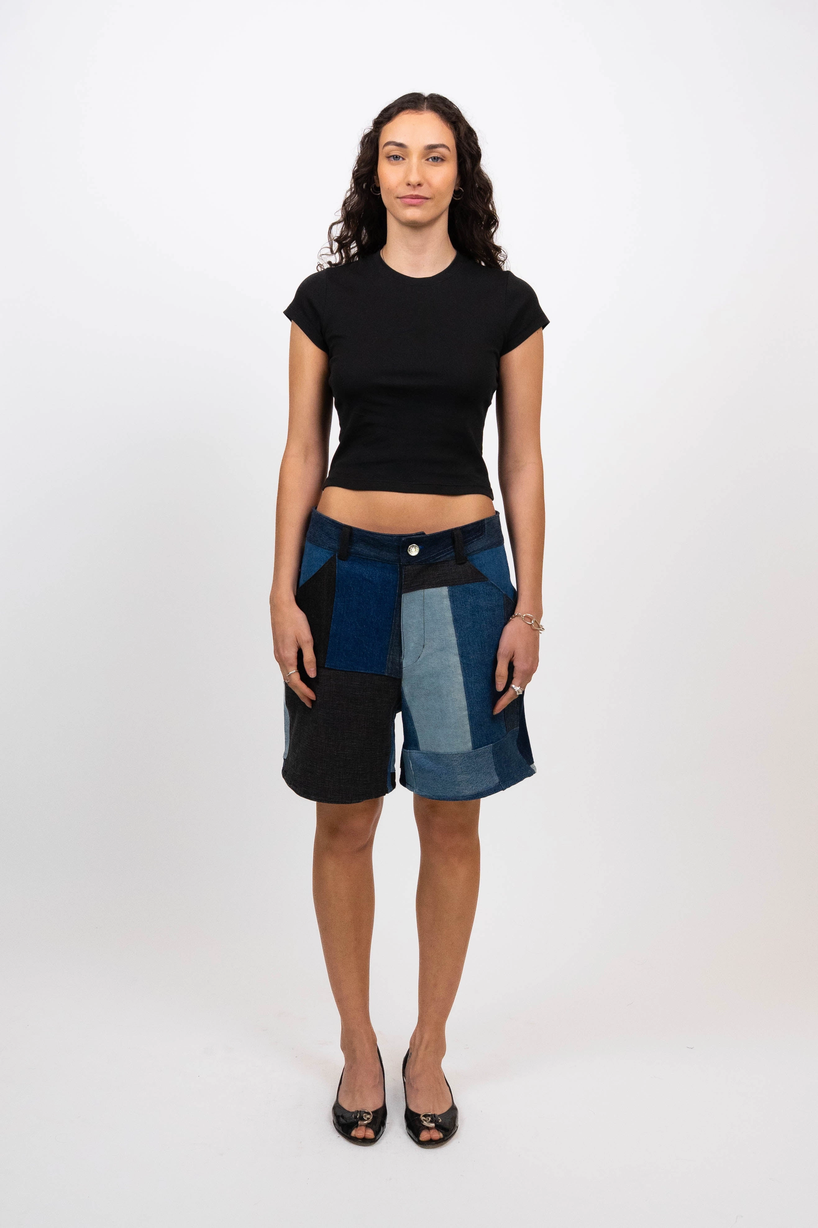 Patchwork Denim Shorts (Size L) Anti Bacterial Treatment
