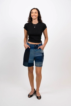 Relax Mode Patchwork Denim Shorts (Size M)