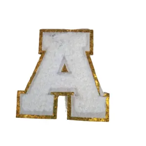 PC4263A - White  Chenille With Gold Trim Letter A (Iron On)