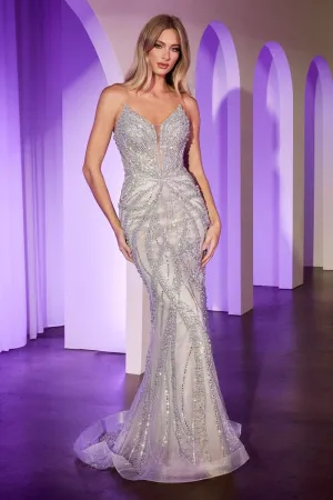 PEARL & CRYSTAL STRAPLESS FITTED DRESS CDCC0688
