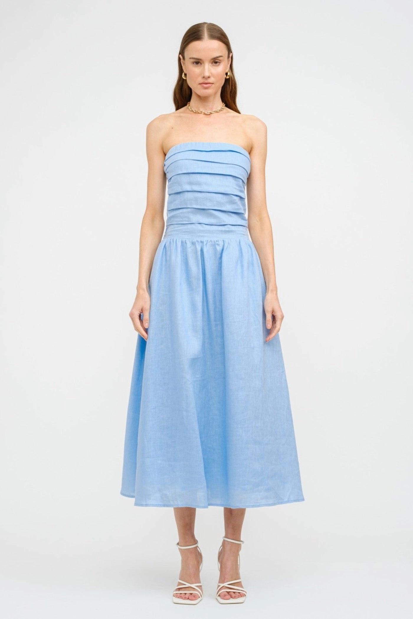 PENELOPE LINEN STRAPLESS MIDI DRESS slim fit Elegant Waistband