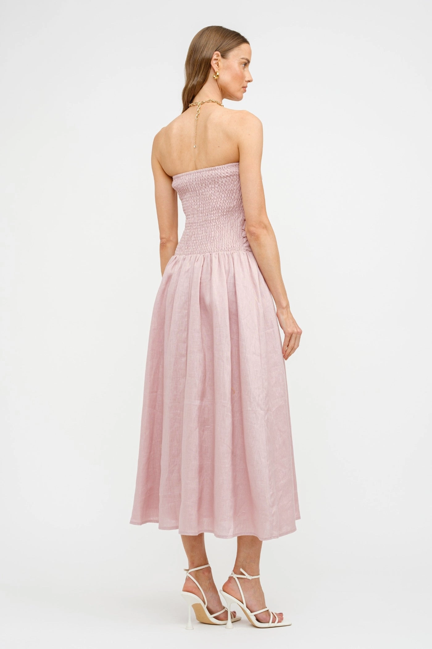 PENELOPE LINEN STRAPLESS MIDI DRESS Subtle Flow Versatile Edge