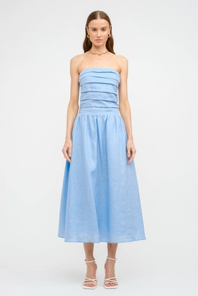 PENELOPE LINEN STRAPLESS MIDI DRESS slim fit Elegant Waistband