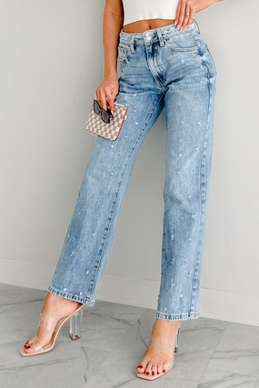 Sporty Cut LightweightWeave Noelle Distressed Straight Leg Special A Jeans (Medium)