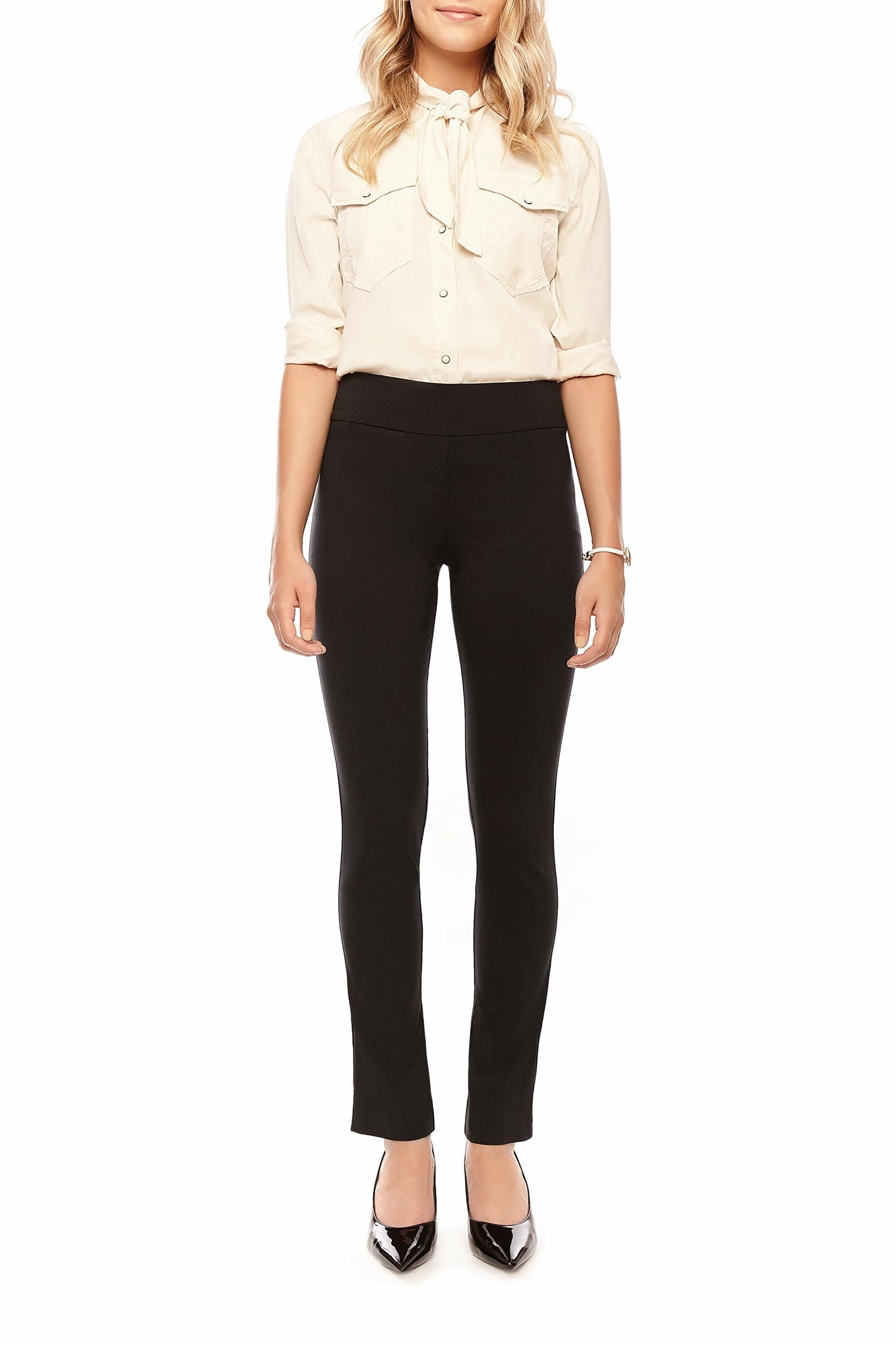 Marlie Black Slimming Pant Layered Panel Design