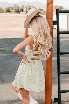 Perfect For You Floral Cutout Mini Dress (Sage) London Cool Mood Look