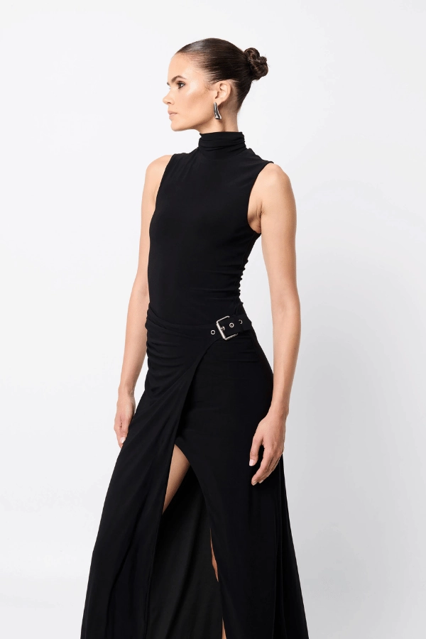 Rebellion Maxi Dress Black Leg-Lengthening