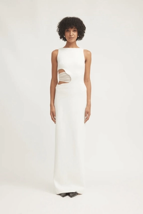 Clean Style Fringe-Detail Valentina Dress Ivory