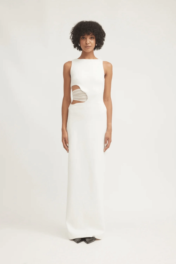 Clean Style Fringe-Detail Valentina Dress Ivory