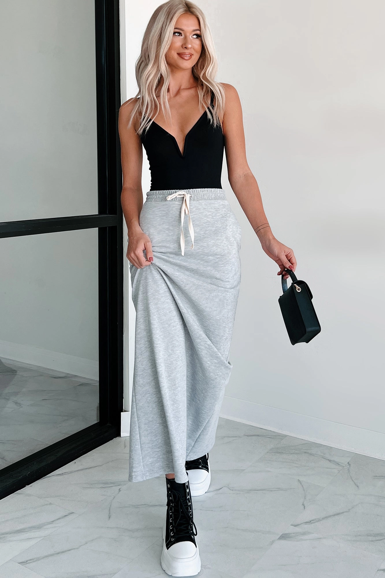 Conquering Today Sporty Knit Maxi Skirt (Heather Grey) Classic Fit Smart Fit