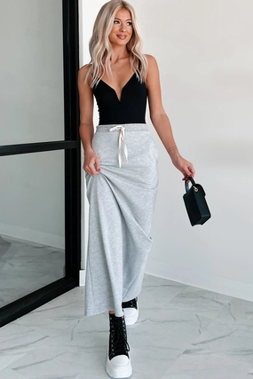 Ankle length Conquering Today Sporty Knit Maxi Skirt (Heather Grey)