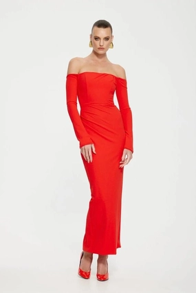 Kristie Midi Dress Cherry Red Flattering Fit for All All-Day Wear