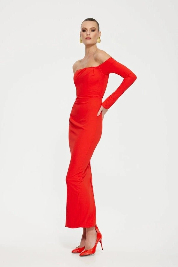 Kristie Midi Dress Cherry Red Flattering Cut