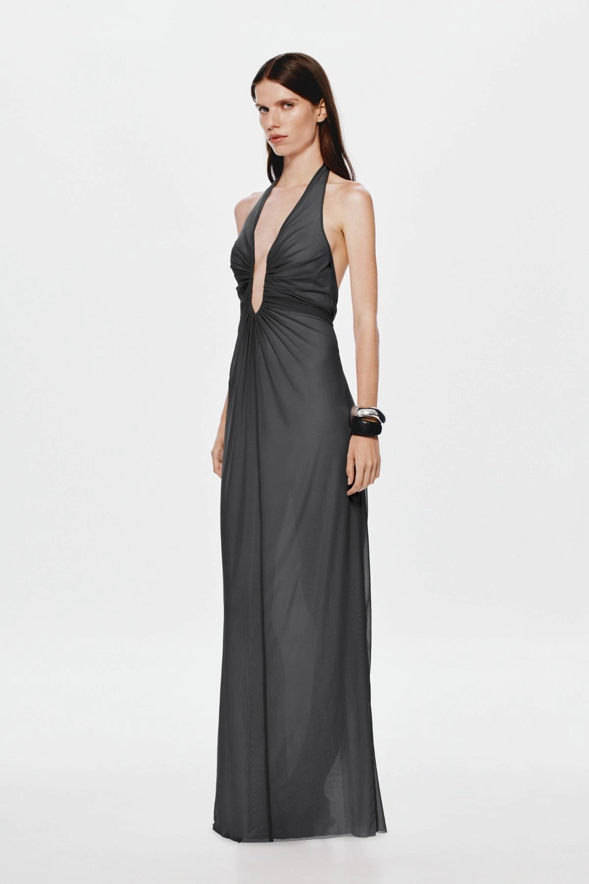 Hidden-Pocket Floral Pattern The 'Chroma' Two-Tone Dress Grey