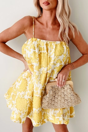 Sweet Surrender Floral Babydoll Mini Dress (Yellow) Comfy and Chic Vacation Outfit