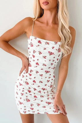 Perfectly Placed Floral Lace Mini Dress (Off White) Cozy Energy Comfortable Cut